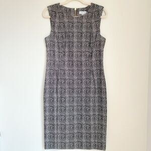Calvin Klein Size 10 Black & White Plaid Sleeveless Sheath Dress Knee Length
